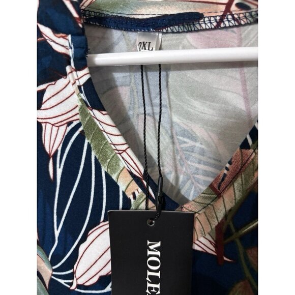 MOLERANI Navy Tropical Leaf Print Sleeveless Swing Dress NWT – Size 2XL - Picture 6 of 7